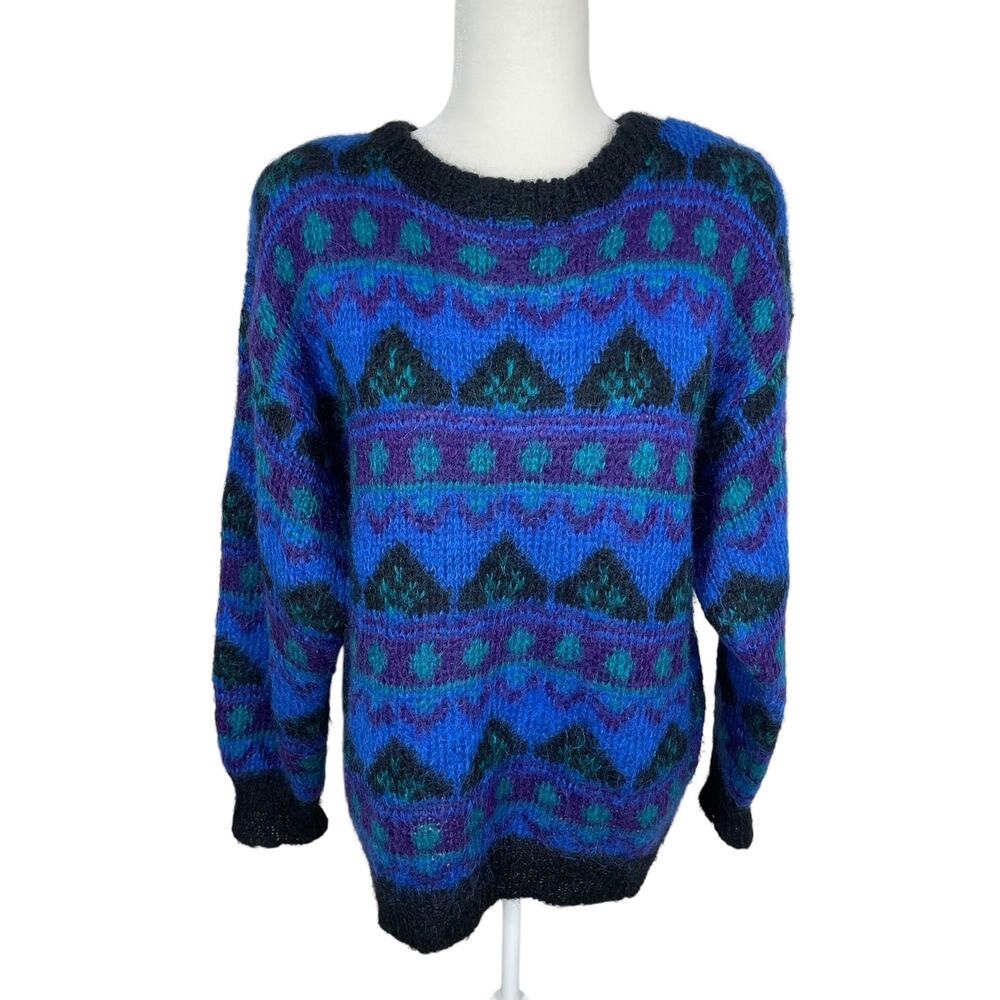 Vintage Gallagher Mohair Blend Geometric Sweater Women's Size Small 80s 90s